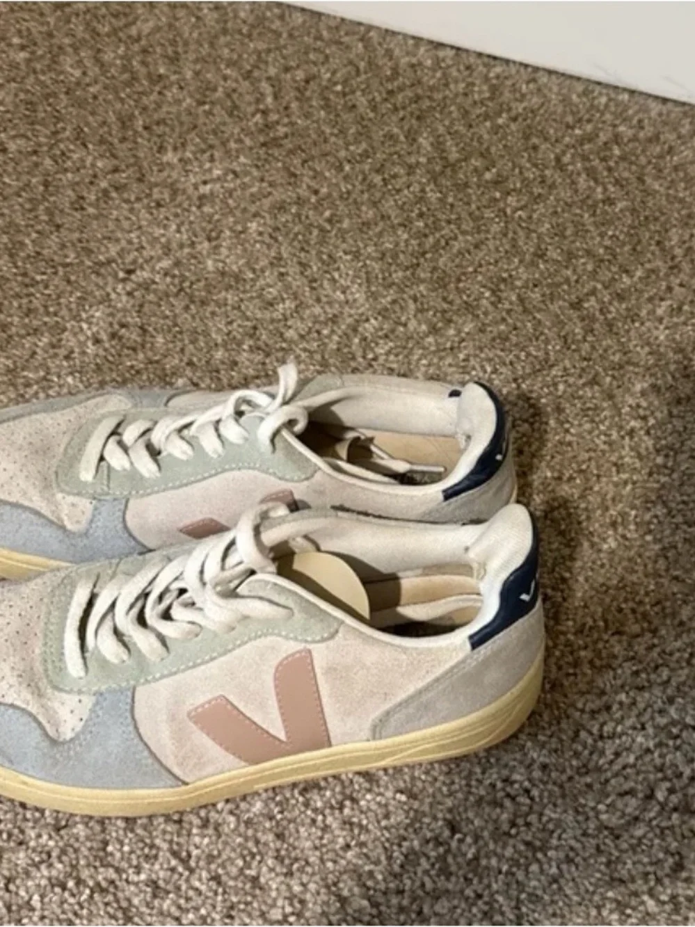 Veja Low-Top Sneakers in Cream, Light Blue, Blush, and Navy